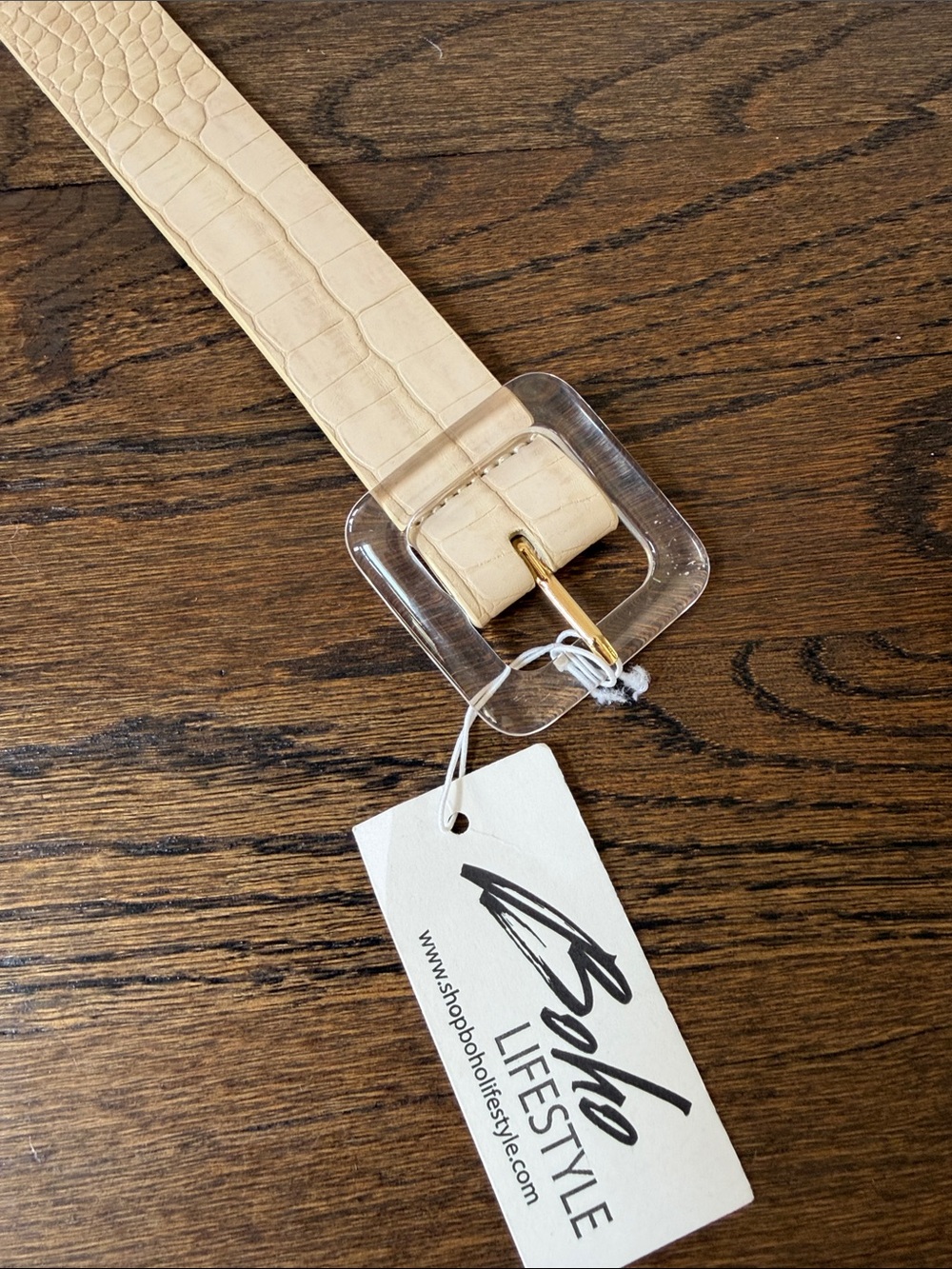Beige Croc-Embossed Acrylic Buckle Belt